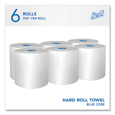 Pro Hard Roll Paper Towels with Absorbency Pockets, for Scott Pro Dispenser, Blue Core Only, 1-Ply, 7.5" x 900 ft, 6 Rolls/CT (KCC43959)