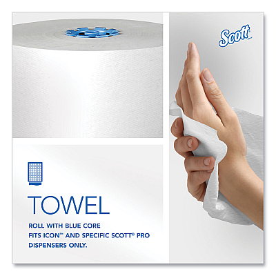 Pro Hard Roll Paper Towels with Absorbency Pockets, for Scott Pro Dispenser, Blue Core Only, 1-Ply, 7.5" x 900 ft, 6 Rolls/CT (KCC43959)