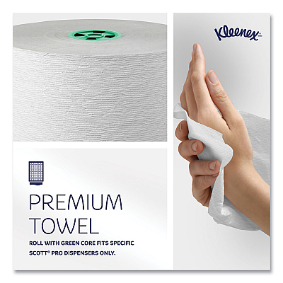 Kleenex Hard Roll Paper Towels with Premium Absorbency Pockets with Colored Core, Green Core, 1-Ply, 7.5" x 700 ft, White, 6 Rolls/CT (KCC25630)