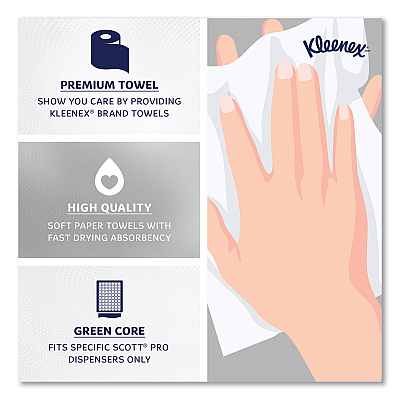 Kleenex Hard Roll Paper Towels with Premium Absorbency Pockets with Colored Core, Green Core, 1-Ply, 7.5" x 700 ft, White, 6 Rolls/CT (KCC25630)