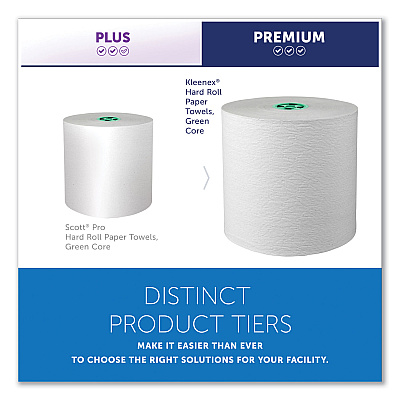 Kleenex Hard Roll Paper Towels with Premium Absorbency Pockets with Colored Core, Green Core, 1-Ply, 7.5" x 700 ft, White, 6 Rolls/CT (KCC25630)