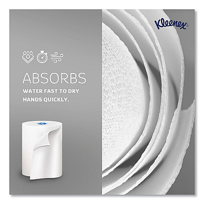 Kleenex Hard Roll Paper Towels with Premium Absorbency Pockets with Colored Core, Blue Core, 1-Ply, 7.5" x 700 ft, White, 6 Rolls/CT (KCC25637)