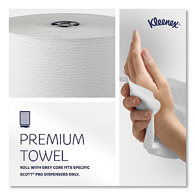 Kleenex Hard Roll Paper Towels with Premium Absorbency Pockets with Colored Core, Gray Core, 1-Ply, 7.5" x 700 ft, White, 6 Rolls/CT (KCC25639)