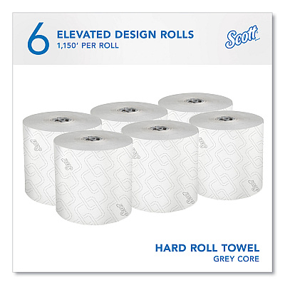 Pro Hard Roll Paper Towels with Elevated Scott Design for Scott Pro Dispenser, Gray Core Only, 1-Ply, 1,150 ft, 6 Rolls/CT (KCC25703)