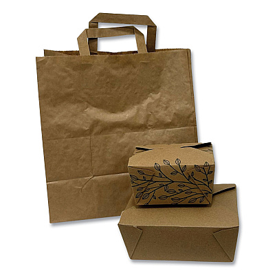 Kari-Out Kraft Paper Bags, Natural Kraft Flat Handles, 11" x 7" x 12", Brown, 250/Carton (KOT1200410)