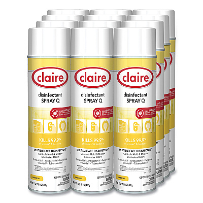 Claire Spray Q Disinfectant, Lemon Scent, 17 oz Aerosol Spray, Dozen (CGC1002)