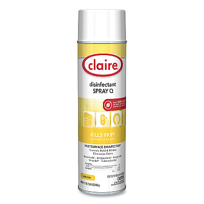 Claire Spray Q Disinfectant, Lemon Scent, 17 oz Aerosol Spray, Dozen (CGC1002)