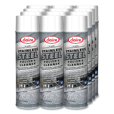 Claire Stainless Steel Polish and Cleaner, Lemon Scent, 15 oz Aerosol Spray, Dozen (CGC841)