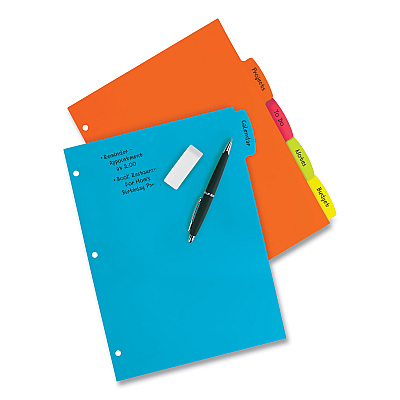 Avery Big Tab Write and Erase Durable Plastic Dividers, 5-Tab, 11 x 8.5, Assorted, 1 Set (AVE16129)