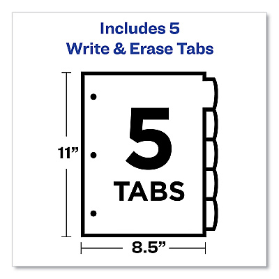 Avery Big Tab Write and Erase Durable Plastic Dividers, 5-Tab, 11 x 8.5, Assorted, 1 Set (AVE16129)