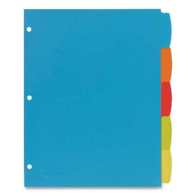 Avery Big Tab Write and Erase Durable Plastic Dividers, 5-Tab, 11 x 8.5, Assorted, 1 Set (AVE16129)