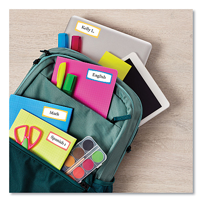Avery Kids Handwritten Identification Labels, 1.75 x 0.75, Borders: Blue, Orange, Yellow, 12 Labels/Sheet, 5 Sheets/Pack (AVE41442)