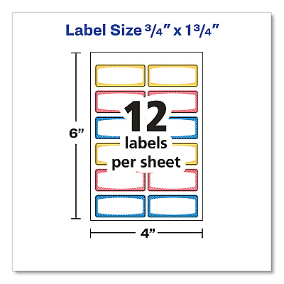 Avery Kids Handwritten Identification Labels, 1.75 x 0.75, Borders: Blue, Orange, Yellow, 12 Labels/Sheet, 5 Sheets/Pack (AVE41442)