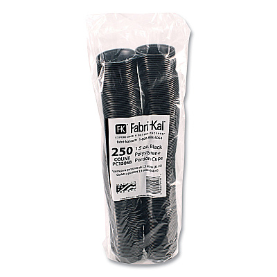 Fabri-Kal Portion Cups, 1.5 oz, Squat, Black, 250/Sleeve, 10 Sleeves/Carton (FABPC150SB)