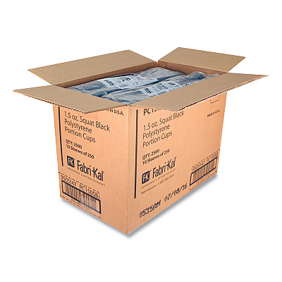 Fabri-Kal Portion Cups, 1.5 oz, Squat, Black, 250/Sleeve, 10 Sleeves/Carton (FABPC150SB)