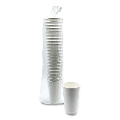 Boardwalk Paper Hot Cups, Double-Walled, 16 oz, White, 500/Carton (BWKDW16HCUP)