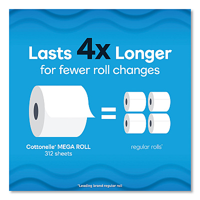 Cottonelle Ultra CleanCare Toilet Paper, Strong Tissue, Mega Rolls, Septic Safe, 1-Ply, White, 284/Roll, 6 Rolls/Pack, 36 Rolls/Carton (KCC55699)