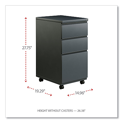Alera File Pedestal with Full-Length Pull, Left or Right, 3-Drawers: Box/Box/File, Legal/Letter, Charcoal, 14.96" x 19.29" x 27.75" (ALEPBBBFCH)