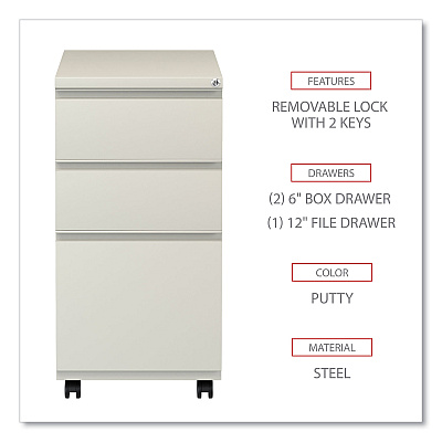 Alera File Pedestal with Full-Length Pull, Left or Right, 3-Drawers: Box/Box/File, Legal/Letter, Putty, 14.96" x 19.29" x 27.75" (ALEPBBBFPY)