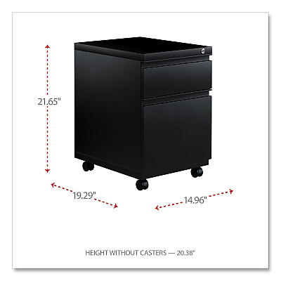 Alera File Pedestal with Full-Length Pull, Left or Right, 2-Drawers: Box/File, Legal/Letter, Black, 14.96" x 19.29" x 21.65" (ALEPBBFBL)
