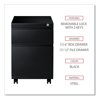 Alera File Pedestal with Full-Length Pull, Left or Right, 2-Drawers: Box/File, Legal/Letter, Black, 14.96" x 19.29" x 21.65" (ALEPBBFBL)