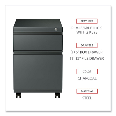Alera File Pedestal with Full-Length Pull, Left or Right, 2-Drawers: Box/File, Legal/Letter, Charcoal, 14.96" x 19.29" x 21.65" (ALEPBBFCH)