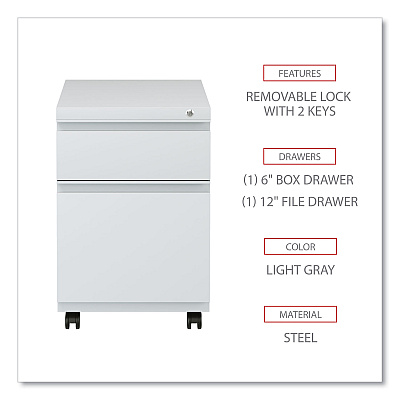 Alera File Pedestal with Full-Length Pull, Left or Right, 2-Drawers: Box/File, Legal/Letter, Light Gray, 14.96" x 19.29" x 21.65" (ALEPBBFLG)