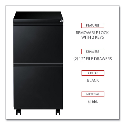 Alera File Pedestal with Full-Length Pull, Left or Right, 2 Legal/Letter-Size File Drawers, Black, 14.96" x 19.29" x 27.75" (ALEPBFFBL)