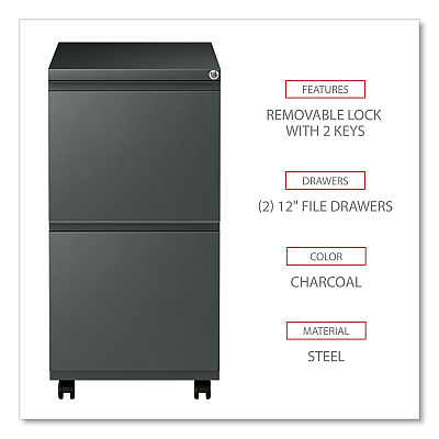 Alera File Pedestal with Full-Length Pull, Left or Right, 2 Legal/Letter-Size File Drawers, Charcoal, 14.96" x 19.29" x 27.75" (ALEPBFFCH)