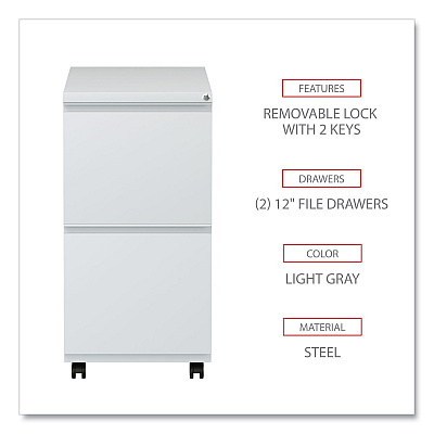 Alera File Pedestal with Full-Length Pull, Left or Right, 2 Legal/Letter-Size File Drawers, Light Gray, 14.96" x 19.29" x 27.75" (ALEPBFFLG)