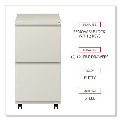 Alera File Pedestal with Full-Length Pull, Left or Right, 2 Legal/Letter-Size File Drawers, Putty, 14.96" x 19.29" x 27.75" (ALEPBFFPY)