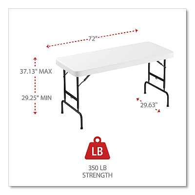 Alera Adjustable Height Plastic Folding Table, Rectangular, 72w x 29.63d x 29.25 to 37.13h, White (ALEPT72AHW)