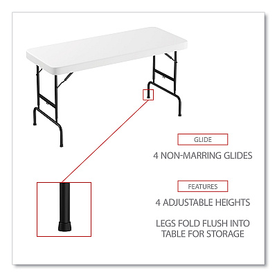 Alera Adjustable Height Plastic Folding Table, Rectangular, 72w x 29.63d x 29.25 to 37.13h, White (ALEPT72AHW)