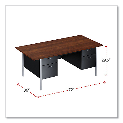 Alera Double Pedestal Steel Desk, 72" x 36" x 29.5", Mocha/Black, Chrome-Plated Legs (ALESD7236BM)