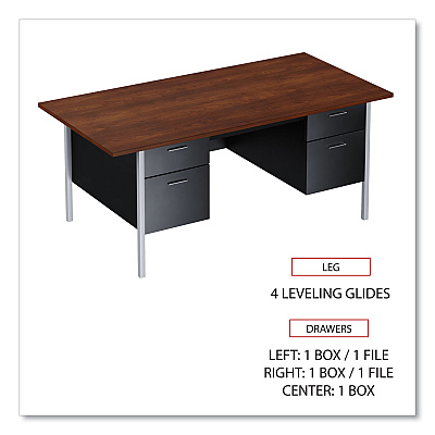 Alera Double Pedestal Steel Desk, 72" x 36" x 29.5", Mocha/Black, Chrome-Plated Legs (ALESD7236BM)