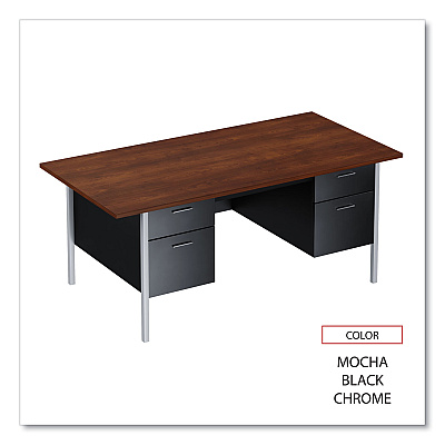 Alera Double Pedestal Steel Desk, 72" x 36" x 29.5", Mocha/Black, Chrome-Plated Legs (ALESD7236BM)