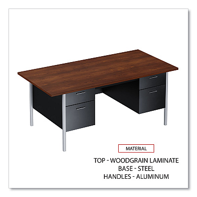 Alera Double Pedestal Steel Desk, 72" x 36" x 29.5", Mocha/Black, Chrome-Plated Legs (ALESD7236BM)