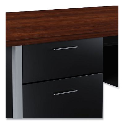 Alera Double Pedestal Steel Desk, 72" x 36" x 29.5", Mocha/Black, Chrome-Plated Legs (ALESD7236BM)