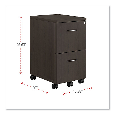 Alera Valencia Series Mobile Pedestal, Left or Right, 2 Legal/Letter-Size File Drawers, Espresso, 15.38" x 20" x 26.63" (ALEVA582816ES)