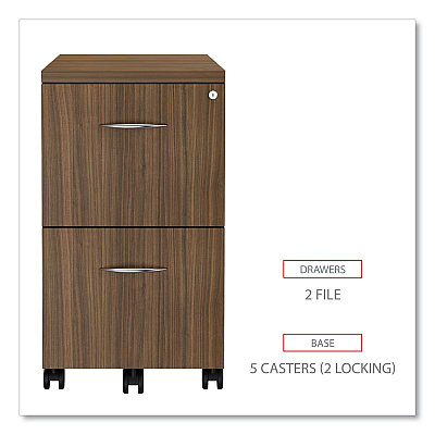 Alera Valencia Series Mobile Pedestal, Left or Right, 2 Legal/Letter-Size File Drawers, Modern Walnut, 15.38" x 20" x 26.63" (ALEVA582816WA)