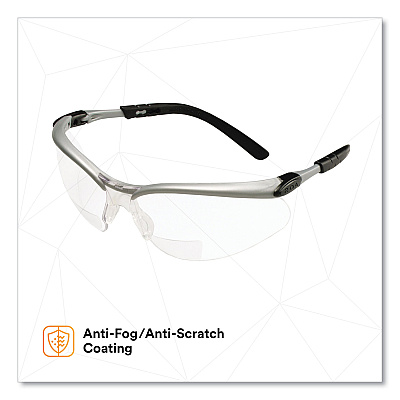 3M BX Molded-In Diopter Safety Glasses, 2.5+ Diopter Strength, Silver/Black Frame, Clear Lens (MMM1137600000)
