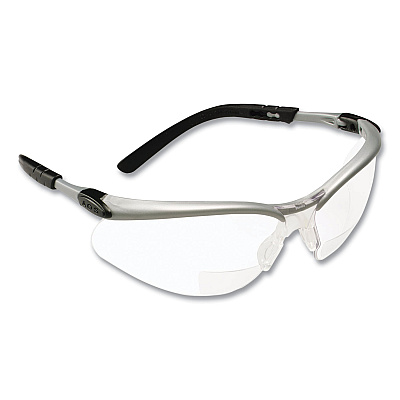 3M BX Molded-In Diopter Safety Glasses, 2.0+ Diopter Strength, Silver/Black Frame, Clear Lens (MMM1137500000)
