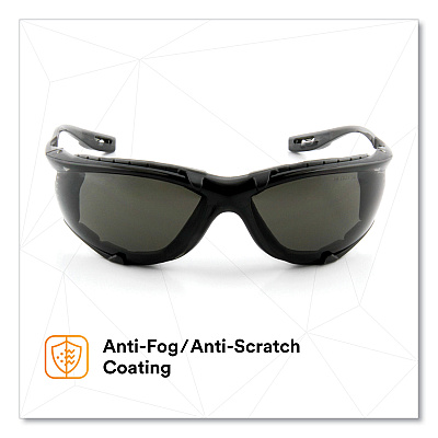 3M Virtua CCS Protective Eyewear with Foam Gasket, Black/Gray Plastic Frame, Gray Polycarbonate Lens (MMM1187300000)