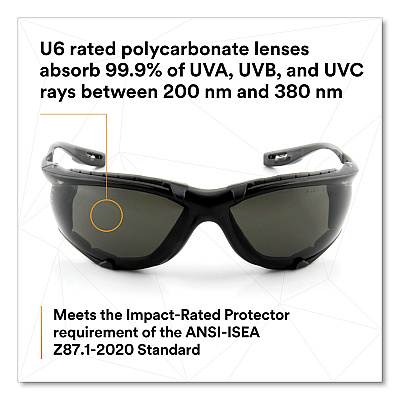 3M Virtua CCS Protective Eyewear with Foam Gasket, Black/Gray Plastic Frame, Gray Polycarbonate Lens (MMM1187300000)