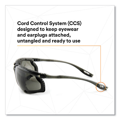 3M Virtua CCS Protective Eyewear with Foam Gasket, Black/Gray Plastic Frame, Gray Polycarbonate Lens (MMM1187300000)