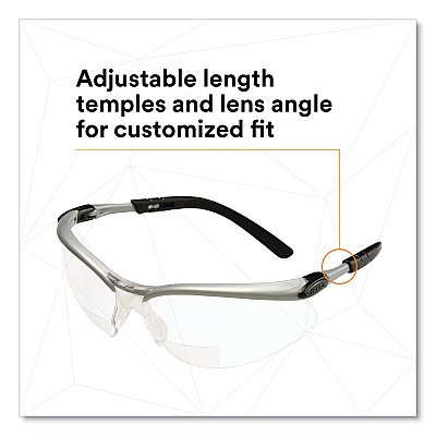 3M BX Molded-In Diopter Safety Glasses, 2.5+ Diopter Strength, Silver/Black Frame, Clear Lens (MMM1137600000)