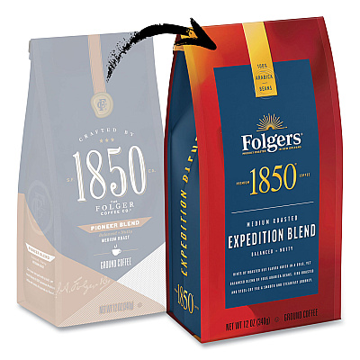 1850 Coffee, Expedition Blend, Medium Roast, Ground, 12 oz Bag, 6/Carton (FOL60514)