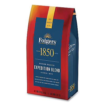 1850 Coffee, Expedition Blend, Medium Roast, Ground, 12 oz Bag, 6/Carton (FOL60514)