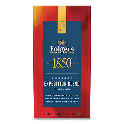 1850 Coffee, Expedition Blend, Medium Roast, Ground, 12 oz Bag, 6/Carton (FOL60514)