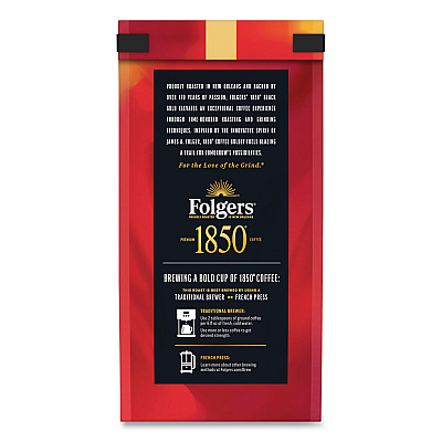 1850 Coffee, Black Gold, Dark Roast, Ground, 12 oz Bag, 6/Carton (FOL60516)